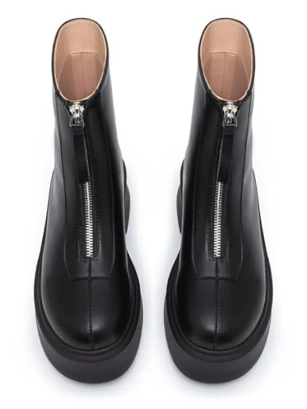 Faux Leather Platform Ankle Boots with Zipper Chunky Low Heel Round Toe